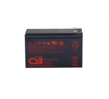 Батарея CSB серия GP, GP1272 F2, напряжение 12В, емкость 7.2Ач (разряд 20 часов), макс. ток разряда (5 сек.) 130А, ток короткого замыкания 304А, макс. ток заряда 2.8A, свинцово-кислотная типа AGM, клеммы F2, ДxШxВ 150.9x64.8x98.6мм., вес 2.4кг., срок служ