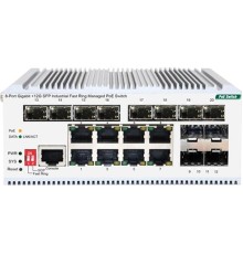 Коммутатор/ Managed L2 Industrial Fast Ring Switch 8x1000Base-T PoE, 12x1000Base-X SFP, PoE Budget 185W, Surge 4KV, -40 to 75°C