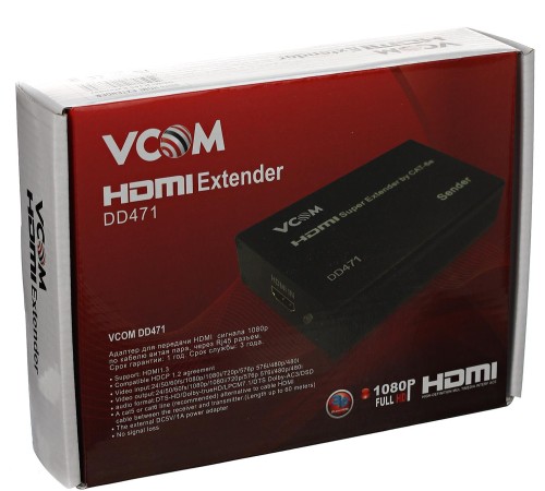 Удлинитель/ Удлинитель HDMI по витой паре до 60м extender +2б.п. VCOM <DD471> Удлинитель/ Удлинитель HDMI по витой паре до 60м extender +2б.п. VCOM <DD471>