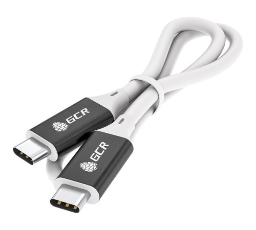 GCR Кабель USB 3.1 Type C-С  1.0m белый, 100W/20V/5A, M/M, TPE, AL сase черный, белый ПВХ, экран, армированный, GCR-50866