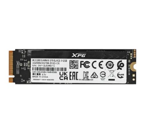 Твердотельный накопитель/ ADATA SSD GAMMIX S70 BLADE, 512GB, M.2(22x80mm), NVMe, PCIe 4.0 x4, 3D TLC, R/W 7400/6800MB/s, IOPs 425 000/510 000, DRAM buffer 512MB, TBW 370, DWPD 0.4, with Heat Spreader (5 лет) Твердотельный накопитель/ ADATA SSD GAMMIX S70 BLADE, 512GB, M.2(22x80mm), NVMe, PCIe 4.0 x4, 3D TLC, R/W 7400/6800MB/s, IOPs 425 000/510 000, DRAM buffer 512MB, TBW 370, DWPD 0.4, with Heat Spreader (5 лет)