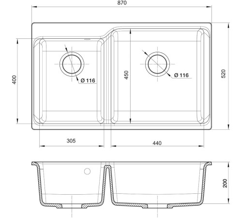 Кухонная мойка RIVELATO RIVELATO Мойка AXEL 90D 2-чаши 870*520мм, монтаж: врезной, материал: кварц, цвет: антрацит Кухонная мойка RIVELATO RIVELATO Мойка AXEL 90D 2-чаши 870*520мм, монтаж: врезной, материал: кварц, цвет: антрацит