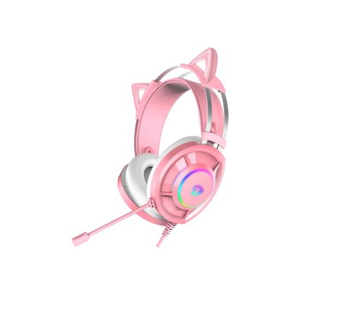 Гарнитура игровая проводная EH469 Pink (розовый), пара кошачьих ушек в комплекте, подсветка RGB, подключение USB, длина кабеля 2.4м Гарнитура игровая проводная EH469 Pink (розовый), пара кошачьих ушек в комплекте, подсветка RGB, подключение USB, длина кабеля 2.4м