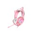 Гарнитура игровая проводная EH469 Pink (розовый), пара кошачьих ушек в комплекте, подсветка RGB, подключение USB, длина кабеля 2.4м