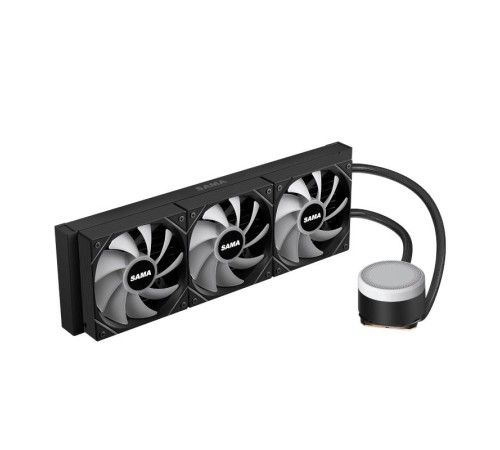 Водяное охлаждение для процессора/ Water Cooling System SAMA L60 Black (360mm, Black, ARGB/ Fans: 3x120mm, 82.79CFM, 29dBA, 2000RPM/ Pump height 52mm, 29dBA, 2500RPM, Rad thickness 27mm/ S: 1851, 1700, 1200, 20XX, 115X, AM5, AM4)