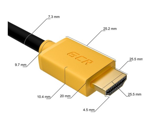 GCR Кабель 15.0m HDMI версия 2.0, HDR 4:2:0, Ultra HD, 4K 60 fps 60Hz/5K*30Hz, 3D, AUDIO, 18.0 Гбит/с, 28/28 AWG, OD7.3mm, тройной экран, черный, желтые коннекторы, GCR-HM441-15.0m