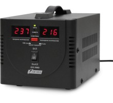 Стабилизатор POWERMAN AVS 500D, черный, ступенчатый регулятор, цифровые индикаторы уровней напряжения, 500ВА, 140-260В, максимальный входной ток 5А, 2 евророзетки, IP-20, напольный,  200мм х 150мм х 140мм, 2,3 кг./ Stabilizer POWERMAN AVS 500D, black, ste