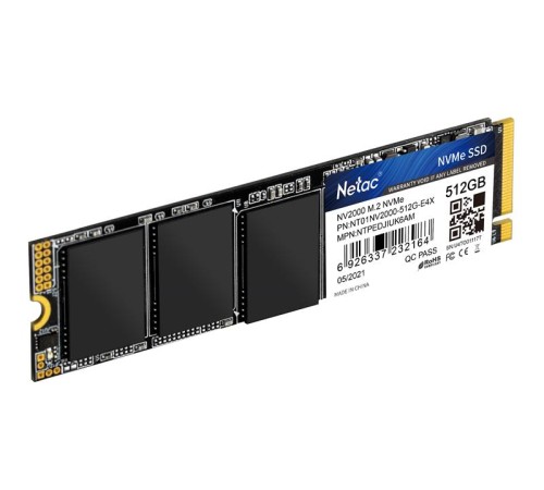 SSD накопитель Netac SSD NV2000 512GB PCIe 3 x4 M.2 2280 NVMe 3D NAND, R/W up to 2500/1950MB/s, IOPS(R4K) 130K/250K, TBW 300TB, 5y wty SSD накопитель Netac SSD NV2000 512GB PCIe 3 x4 M.2 2280 NVMe 3D NAND, R/W up to 2500/1950MB/s, IOPS(R4K) 130K/250K, TBW 300TB, 5y wty