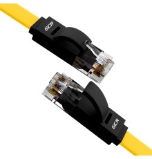 GCR Патч-корд PROF плоский прямой 0.5m, UTP медь кат.6, желтый+черный, 30 AWG, ethernet high speed 10 Гбит/с, RJ45, T568B, GCR-52091