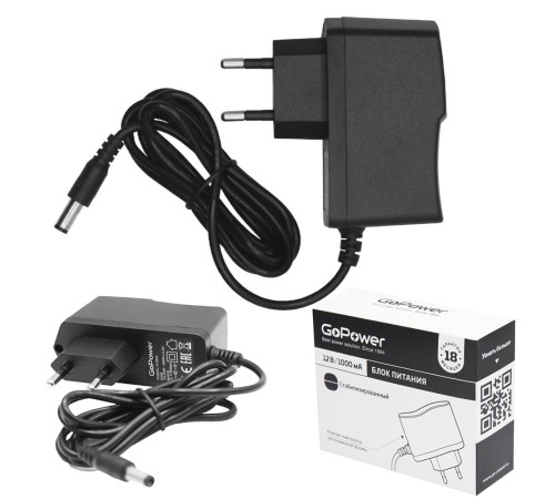 Блок питания GoPower 1.0A 12V 5,5x2,5/12мм импульсный (1/100) Блок питания GoPower 1.0A 12V 5,5x2,5/12мм импульсный (1/100)