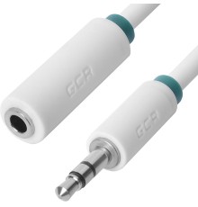 Greenconnect Удлинитель аудио 0.25m jack 3,5mm/jack 3,5mm белый, зеленая окантовка, ультрагибкий, 28AWG, M/F, Premium GCR-STM1662-0.25m, экран, стерео