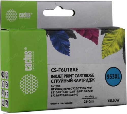 -/ Картридж струйный Cactus CS-F6U18AE 953XL желтый (26мл) для HP OJ Pro 7740/8210/8218/8710/8715
