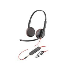 Гарнитура проводная/ Poly Blackwire 3225 Stereo USB-C Headset +3.5mm Plug +USB-C/A Adapter (Bulk)