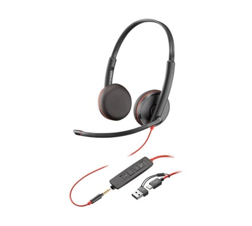Гарнитура проводная/ Poly Blackwire 3225 Stereo USB-C Headset +3.5mm Plug +USB-C/A Adapter (Bulk)