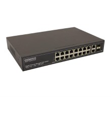 PoE Коммутатор OSNOVO SW-8182/L(300W) Управляемый L2+ PoE коммутатор Gigabit Ethernet на 16 RJ45 PoE + 2 x RJ45 + 2 GE SFP портов. Порты: 2 x GE (10/100/1000Base-T) с PoE (до 90W, A+B) + 14 x GE (10/100/1000Base-T)