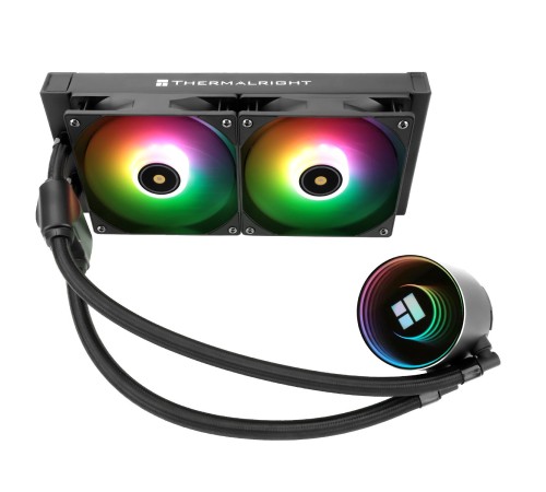 Водяное охлаждение для процессора/ Water Cooling System Thermalright Frozen Notte 240 Black Argb V2 (240mm, Black, ARGB/ Fans: 2x120mm, 72.37CFM, 27.7dBA, 2000RPM/ Pump height 54mm, 28dBA, 5300RPM, Rad thickness 27mm/ S: 1200, 1700, 1851, 2011, 2066, 115X