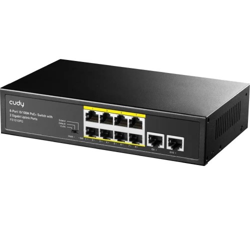 Коммутатор/ 8-Port 10/100M PSE RJ-45 +2 RJ45 10/100/1000M Uplink Port Unmanaged PoE+ Switch 120W, CCTV/VLAN mode support, long distance:250M at CCTV mode. Support PD Alive Function, ±4 KV Surge Protection, 802.3af/at standard, Alternative 1/2(+),3/6(-) Коммутатор/ 8-Port 10/100M PSE RJ-45 +2 RJ45 10/100/1000M Uplink Port Unmanaged PoE+ Switch 120W, CCTV/VLAN mode support, long distance:250M at CCTV mode. Support PD Alive Function, ±4 KV Surge Protection, 802.3af/at standard, Alternative 1/2(+),3/6(-)