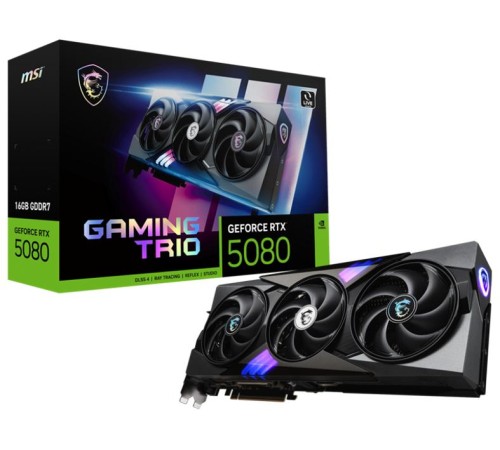 Видеокарта MSI RTX 5080 16G GAMING TRIO//RTX 5080, HDMI, DP*3, 16G, D7 Видеокарта MSI RTX 5080 16G GAMING TRIO//RTX 5080, HDMI, DP*3, 16G, D7