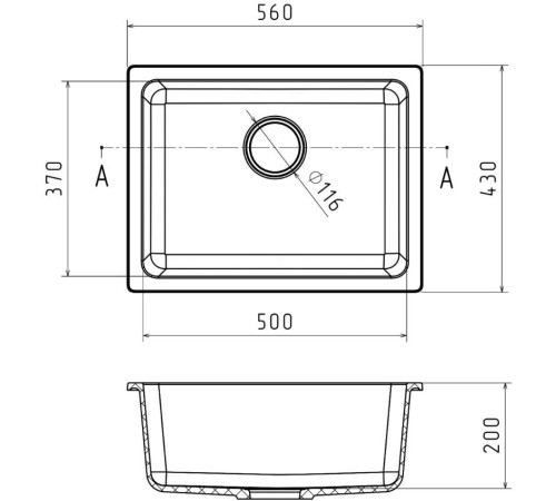 Кухонная мойка RIVELATO RIVELATO Мойка BERKANA 50 1-чаш 560*430, монтаж: универсальный, материал: кварц, цвет: серый металлик