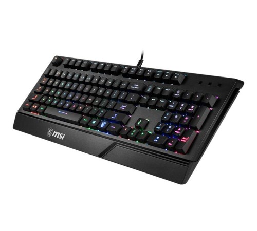 клавиатура проводная Gaming Keyboard MSI VIGOR GK20, Wired, membrane Keyboard with ergonomic keycaps and wrist rest.  12 Key Anti-ghosting Capability. Water Resistant (spill-proof), Static multi-colour backlighting, Black