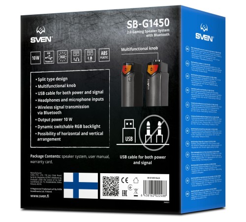 Саундбар мини SVEN SB-G1450, черный (10 Вт, питание USB, Bluetooth, подсветка)