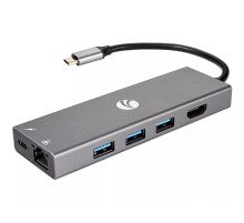 Aдаптер/ Адаптер Type-Cm --> 6в1 RJ-45+3USB3.0(f) +PD+HDMI Alum Shell VCOM <CU459>