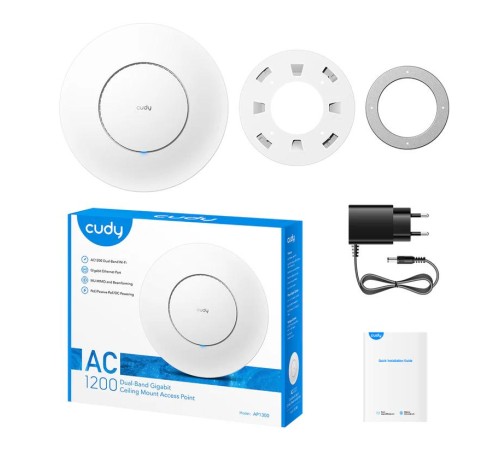 Точка доступа/ AC1200 Dual Band Gigabit Ceiling Mount Access Point, MT7621DAN+MT7613B+MT7603E, 867Mbps at 5GHz + 300Mbps at 2.4GHz, 1 x GbE RJ45 Port, Support 12V DC or 802.3af PoE or Passive PoE, Internal Antennas, 12V DC adapter included, Cudy Mesh S Точка доступа/ AC1200 Dual Band Gigabit Ceiling Mount Access Point, MT7621DAN+MT7613B+MT7603E, 867Mbps at 5GHz + 300Mbps at 2.4GHz, 1 x GbE RJ45 Port, Support 12V DC or 802.3af PoE or Passive PoE, Internal Antennas, 12V DC adapter included, Cudy Mesh S
