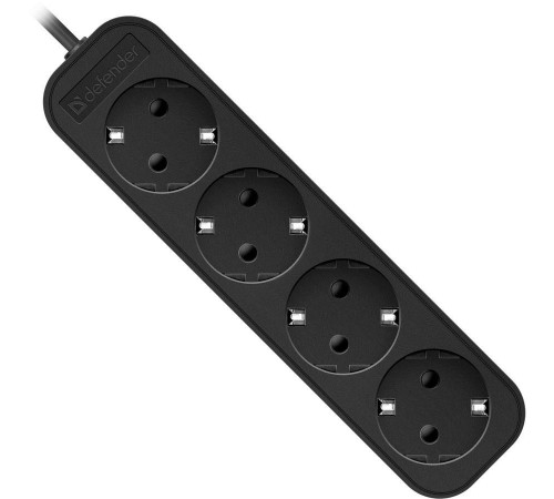 Удлинитель с заземлением Defender M418 1.8 м, 4 розетки, черный/ Power supply grounded Defender M418 1.8 m, 4 sockets, black