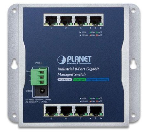 WGS-4215-8T индустриальный коммутатор/ IP30, IPv6/IPv4, 8-Port 1000TP Wall-mount Managed Ethernet Switch (-40 to 75 C), dual redundant power input on 12-48VDC / 24VAC terminal block and power jack, SNMPv3, 802.1Q VLAN, IGMP Snooping, SSL, SSH, ACL WGS-4215-8T индустриальный коммутатор/ IP30, IPv6/IPv4, 8-Port 1000TP Wall-mount Managed Ethernet Switch (-40 to 75 C), dual redundant power input on 12-48VDC / 24VAC terminal block and power jack, SNMPv3, 802.1Q VLAN, IGMP Snooping, SSL, SSH, ACL