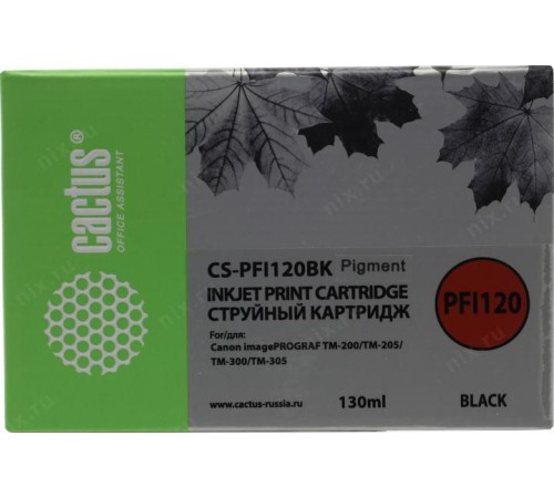 -/ Картридж струйный Cactus CS-PFI120BK черный (130мл) для Canon imagePROGRAF TM-200/TM-205/TM-300/TM-3