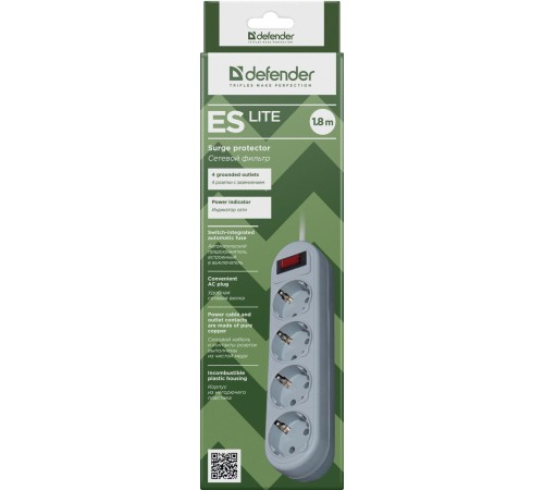 Сетевой фильтр Defender ES Lite 1.8 1,8 м, 4 розетки/ Surge Protector Defender ES Lite 1.8 1,8m, 4 розетки Сетевой фильтр Defender ES Lite 1.8 1,8 м, 4 розетки/ Surge Protector Defender ES Lite 1.8 1,8m, 4 розетки