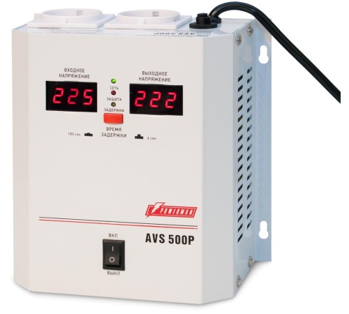 Стабилизатор POWERMAN AVS 500P, ступенчатый регулятор, цифровые индикаторы уровней напряжения, 500ВА, 110-260В, максимальный входной ток 5А, 2 евророзетки, IP-20, навесной, 185мм х 170мм х 100мм, 2,5 кг./ Stabilizer POWERMAN AVS 500P, step-type regulato Стабилизатор POWERMAN AVS 500P, ступенчатый регулятор, цифровые индикаторы уровней напряжения, 500ВА, 110-260В, максимальный входной ток 5А, 2 евророзетки, IP-20, навесной, 185мм х 170мм х 100мм, 2,5 кг./ Stabilizer POWERMAN AVS 500P, step-type regulato