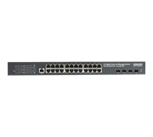 Коммутатор/ OSNOVO Гигабитный L3 PoE коммутатор на 28 портов, 24 *10/100/1000 Base-T PoE, 4*10G SFP+ Uplink, PoE на порт до 30W, суммарно до 400W