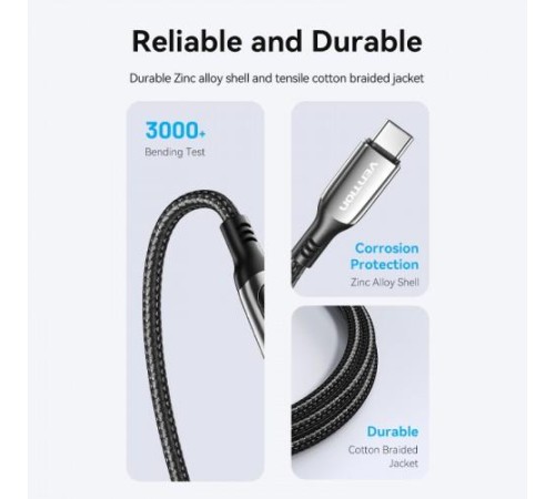 Кабель Vention USB 2.0 CM/CM с LED дисплеем - 1.2м. Чёрный 5А PD100W, шт.