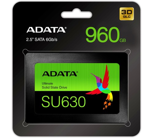Твердотельный накопитель/ ADATA SSD Ultimate SU630, 960GB, 2.5" 7mm, SATA3, 3D QLC, R/W 520/450MB/s, IOPs 40 000/65 000, TBW 200, DWPD 0.2 (3 года) Твердотельный накопитель/ ADATA SSD Ultimate SU630, 960GB, 2.5" 7mm, SATA3, 3D QLC, R/W 520/450MB/s, IOPs 40 000/65 000, TBW 200, DWPD 0.2 (3 года)