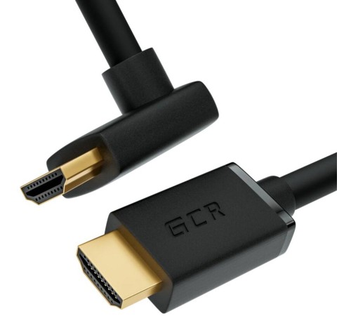 GCR Кабель 1.0m HDMI 2.0, M/M верхний угол, черный, HDR 4:2:2, Ultra HD, 4K 60 fps 60Hz/5K*30Hz, 3D, AUDIO, 18.0 Гбит/с, 28/28 AWG, GCR-52318