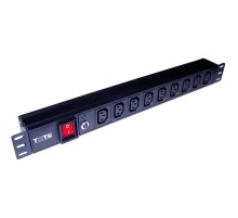 Блок розеток Блок розеток 19", 1-фазный с выключателем, 10A / 250V, 9xC13, без шнура питания, разъем C14
