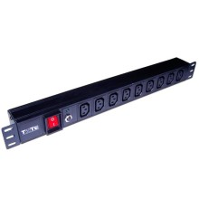 Блок розеток Блок розеток 19", 1-фазный с выключателем, 10A / 250V, 9xC13, без шнура питания, разъем C14
