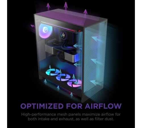 Корпус без блока питания/ Case NZXT H7 Flow RGB, Midi-Tower, TG, 3x120mm RGB, 2xUSB-A 3.2 + 1xUSB-C 3.2, E-ATX, ATX, mATX, mITX Black