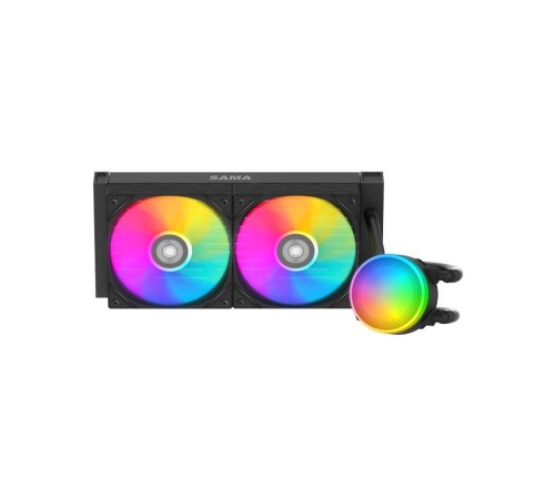 Водяное охлаждение для процессора/ Water Cooling System SAMA L40 Black (240mm, Black, ARGB/ Fans: 2x120mm, 82.79CFM, 29dBA, 2000RPM/ Pump height 52mm, 29dBA, 2500RPM, Rad thickness 27mm/ S: 1851, 1700, 1200, 20XX, 115X, AM5, AM4)