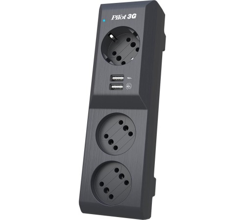 Сетевой фильтр/ Surge protector Pilot 3G 3xGP euro outlets, 10А/2.2кВа, 2xUSB, 3m, grafit Сетевой фильтр/ Surge protector Pilot 3G 3xGP euro outlets, 10А/2.2кВа, 2xUSB, 3m, grafit