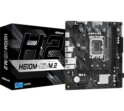 Материнская плата ASROCK H610M-H2/M.2, LGA1700, H610, 2*DDR4, 4*SATA, 1*M.2, 2*USB 3.2, 4*USB 2.0, 1*PCIx16, 1*PCIx1, 2*HDMI, mATX