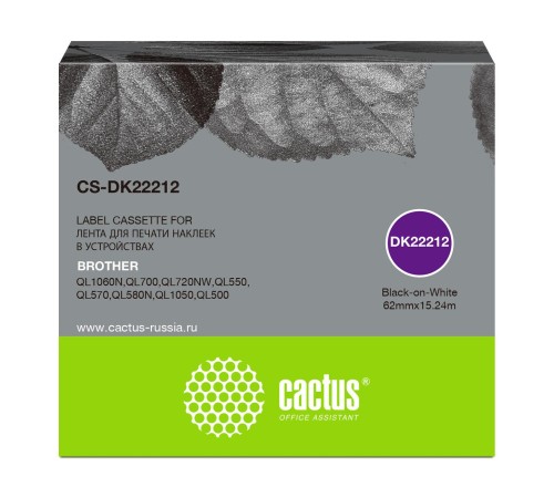 -/ Картридж ленточный Cactus CS-DK22212 DK-22212 черный для Brother P-touch QL-500, QL-550, QL-700, QL-