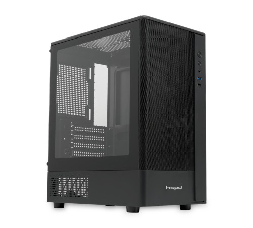 Корпус без блока питания/ Case HSPD M332, Mesh Mini-tower, Black, TG, 0.4 SPCC, no fans, mATX, mITX, 160/285/170mm, 1x2.5", 1x3.5", 4xPCI, 1xUSB-A 3.0, 1xUSB-A 1.0, 387x197x325mm