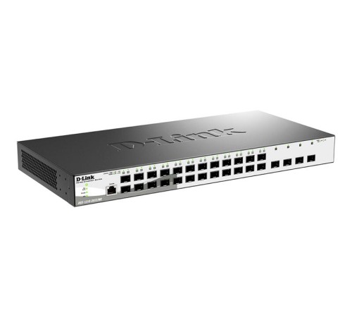 коммутатор D-Link Управляемый L2 коммутатор, 24x1000Base-X SFP, 4x10GBase-X SFP+, CLI, консольный порт RJ-45, RPS