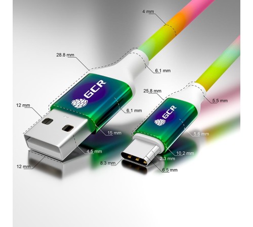 GCR Кабель 1.2m TypeC, для Samsung, ОS Android, быстрая зарядка, GRADIENT, 28/24 AWG, GCR-53075