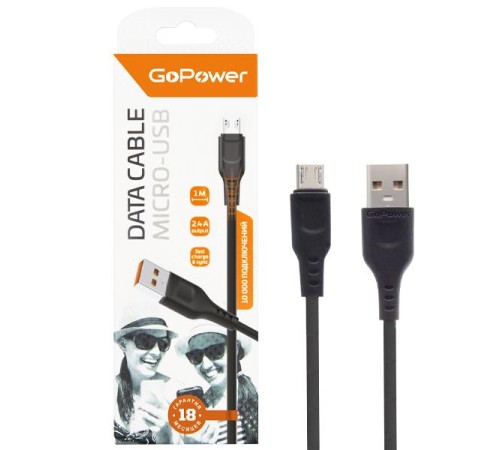 Кабель/ Кабель GoPower GP01M USB (m)-microUSB (m) 1.0м 2.4A ПВХ черный (1/800)