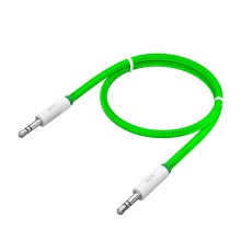 GCR Кабель аудио 1.0m jack 3,5mm/jack 3,5mm зеленый нейлон, белые коннекторы зеленая окантовка, ультрагибкий, 28 AWG, M/M, Premium, экран, стерео, GCR-AVC8262-1.0m