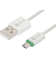 Greenconnect Кабель 3A 1.0m для Samsung USB 2.0, AM/microB 5pin, ABS, белый, зеленый ПВХ, 28/22 AWG, поддержка функции быстрой зарядки, экран, армированный, морозостойкий, GCR-50965