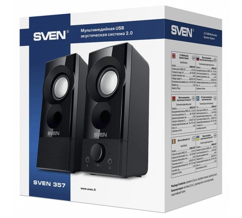 SVEN 357, чёрный, USB, акустическая система 2.0, мощность 2x3 Вт(RMS) SVEN 357, чёрный, USB, акустическая система 2.0, мощность 2x3 Вт(RMS)